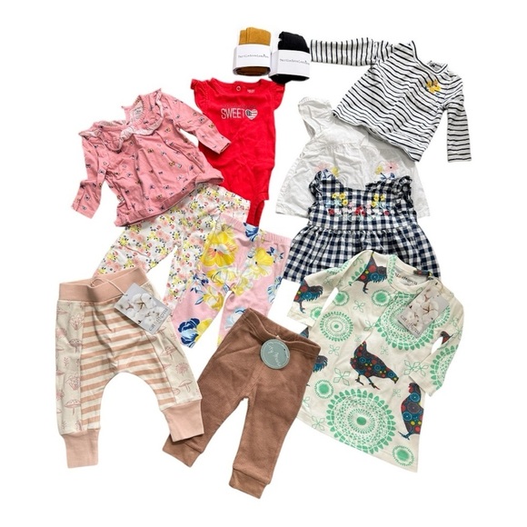 12 Piece Girls Bundle NWT EUC Organic Cotton Tops & Bottoms 3-6 Months - Picture 1 of 6